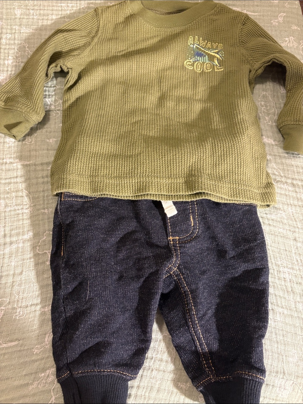 Baby Olive Green Thermal Top - Always Cool Graphic